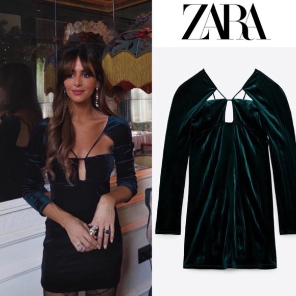 New ZARA GREEN VELVET DRESS - Picture 11 of 16